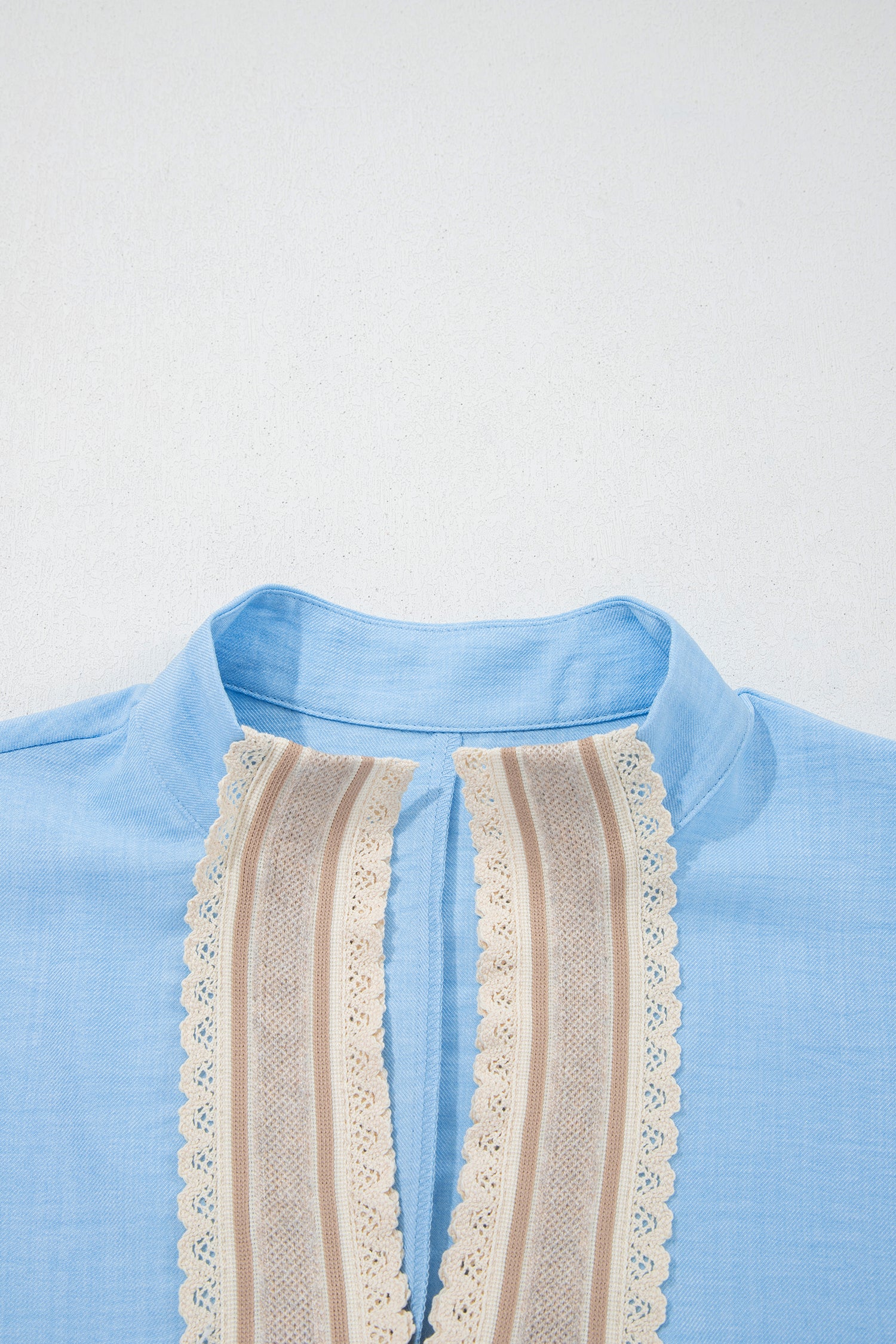 Parchment Crochet Lace Accent Pullover Rolled Short Sleeve Blouse