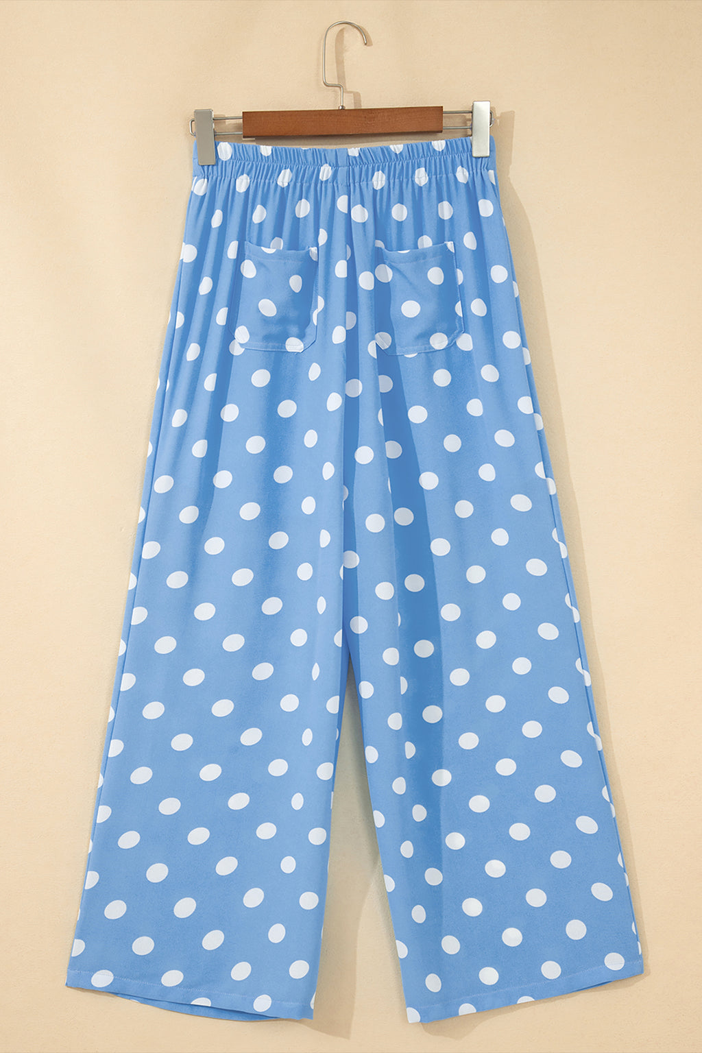 White Polka Dot Print Patched Pocket Mid-rise Straight Leg Pants