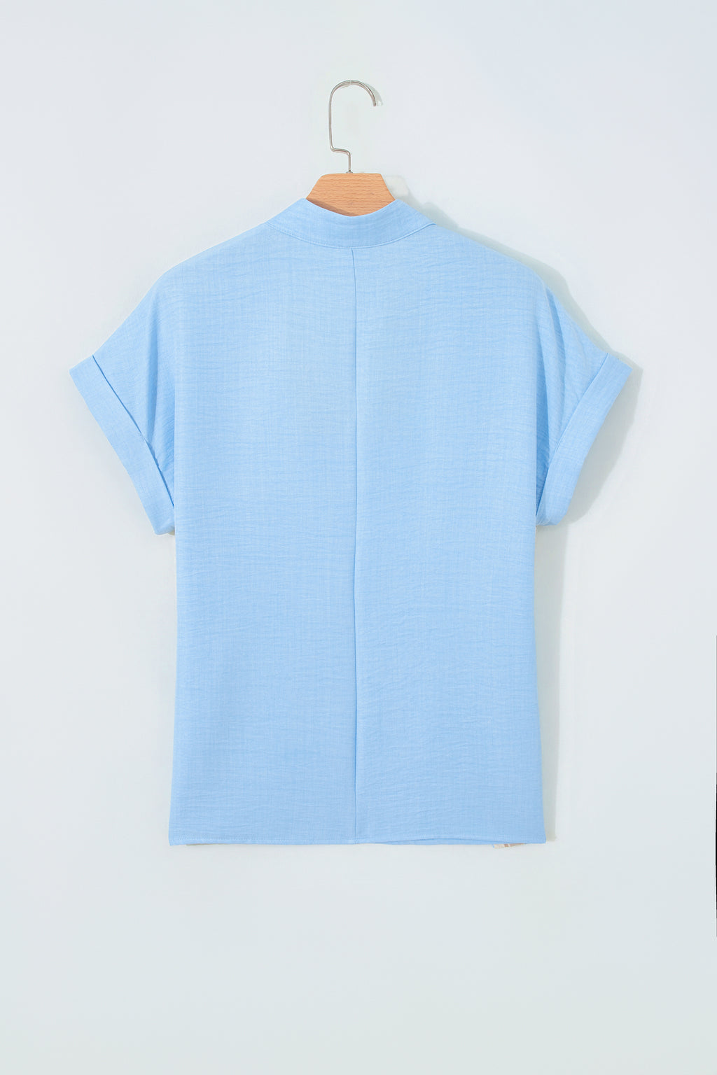 Parchment Crochet Lace Accent Pullover Rolled Short Sleeve Blouse